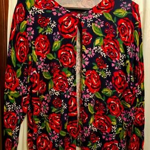 Lands End Floral Roses Cardigan 1X (16W-18W) Excellent Condition